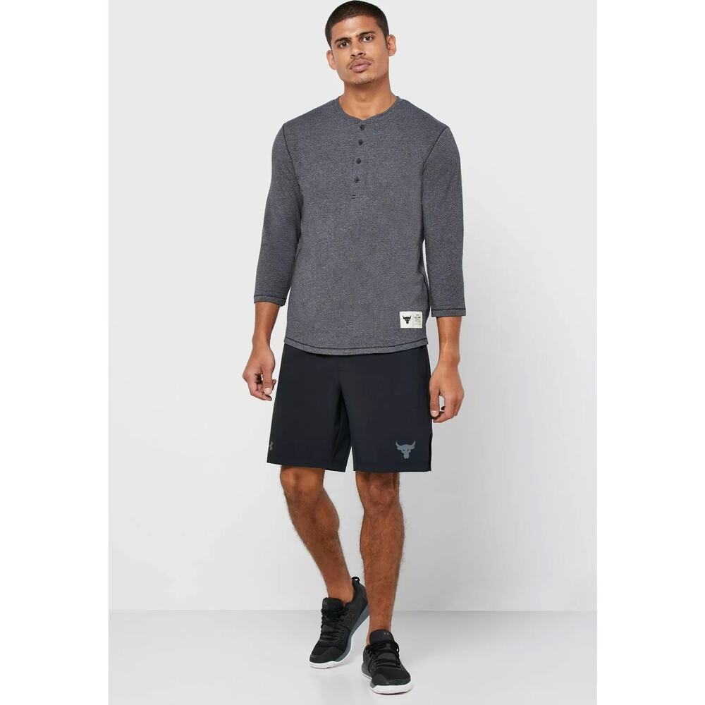 Under Armour Project Rock Men's Charcoal 3/4 Sleeve Henley Tee Size Medium